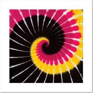 Black White Pink Yellow Spiral Tie Dye Posters and Art